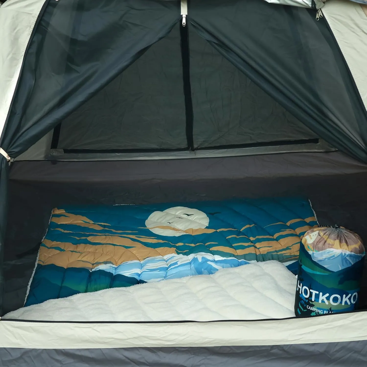 Outdoor Camping Blanket,Warm Thick Camp Blankets with Sherpa Lining Soft Fleece Camping Blanket Puffy Camping Quilt for Cold Weather Traveling, Stadium, Hiking, Picnics