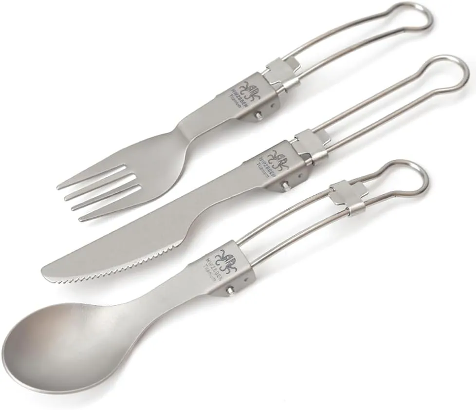 Outdoor Camping Tableware Ti Folding Spoon Fork and Knife Set for Camping Hiking