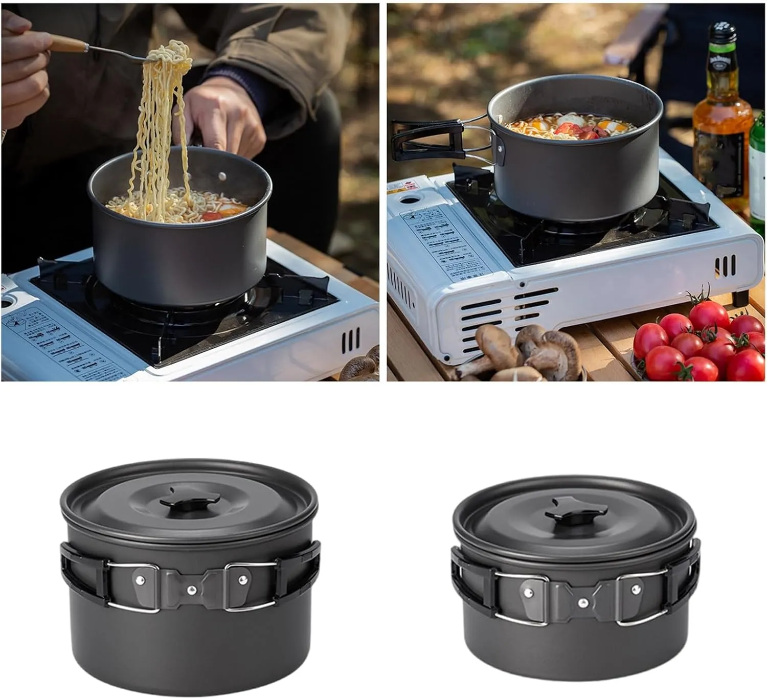 Outdoor Cooking Pots Portable Camping Pots with Lid and Folding Handle Aluminum Alloy Camping Cookware for Camping Picnics