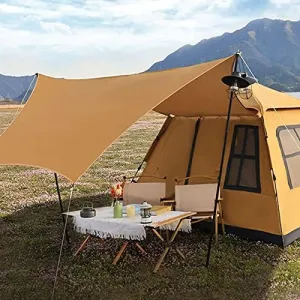 Outdoor Double Pop Up Tents for Camping, 4-Person Instant Blackout Tents for Family with Vestibule and Rainfly, 4 Season Lightweight Family Bell Tents, Easy to Assemble (Brown 240*