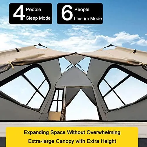 Outdoor Double Pop Up Tents for Camping, 4-Person Instant Blackout Tents for Family with Vestibule and Rainfly, 4 Season Lightweight Family Bell Tents, Easy to Assemble (Brown 240*