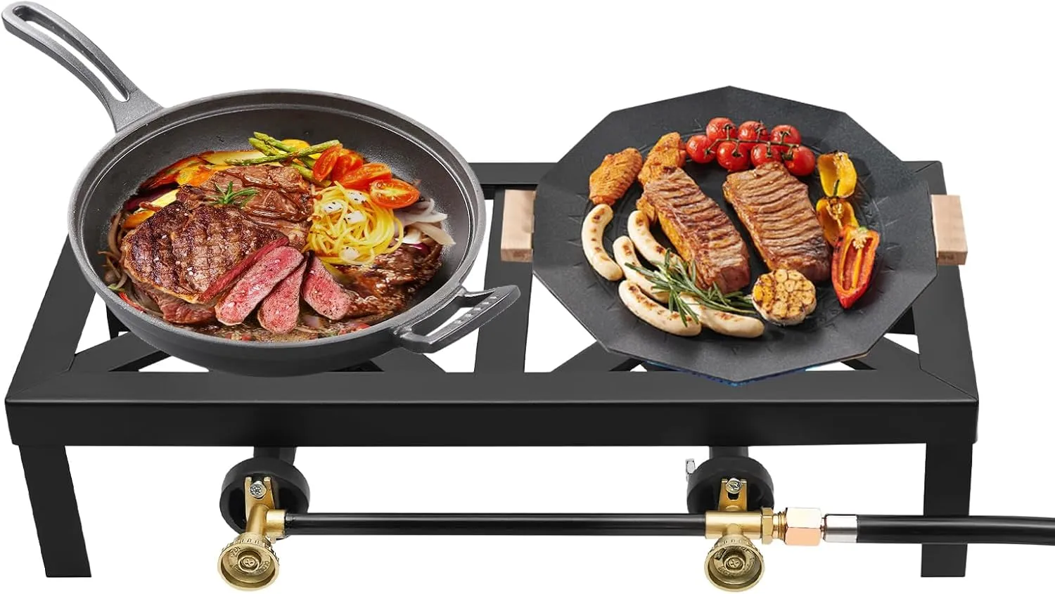 Outdoor Propane Stove, Two Independent Burners With 6800-8000W Power, Stable Legs & Large Cooking Surface (18.9x9.84in), Ideal for Camping & Hunting