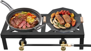 Outdoor Propane Stove, Two Independent Burners With 6800-8000W Power, Stable Legs & Large Cooking Surface (18.9x9.84in), Ideal for Camping & Hunting