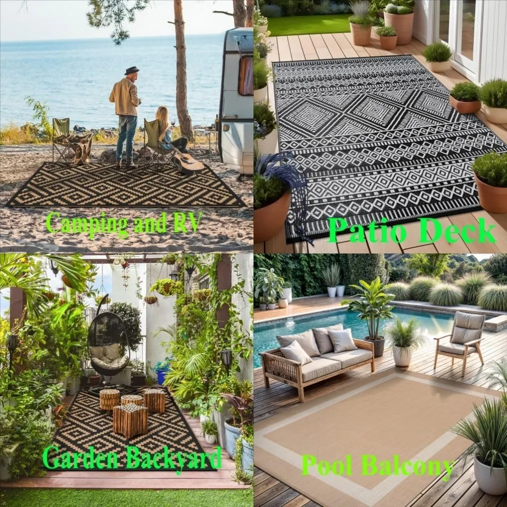 Outdoor Rug 5x8 Waterproof for Patios Clearance Camping Large Floor Mats for RV Backyard Deck Balcony Porch Washable No Slip Thin Durable Carpet Natural Rustic Black and White Stone Pattern Rugs