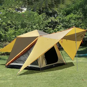 Outdoor Tent 3-5 Person Tent, Family Tent, Double Layer Tent- Ultra Large Waterproof Dome Tent with Hall, Pop Up Tent, Camping Tents & Shelters (Color : Khaki)