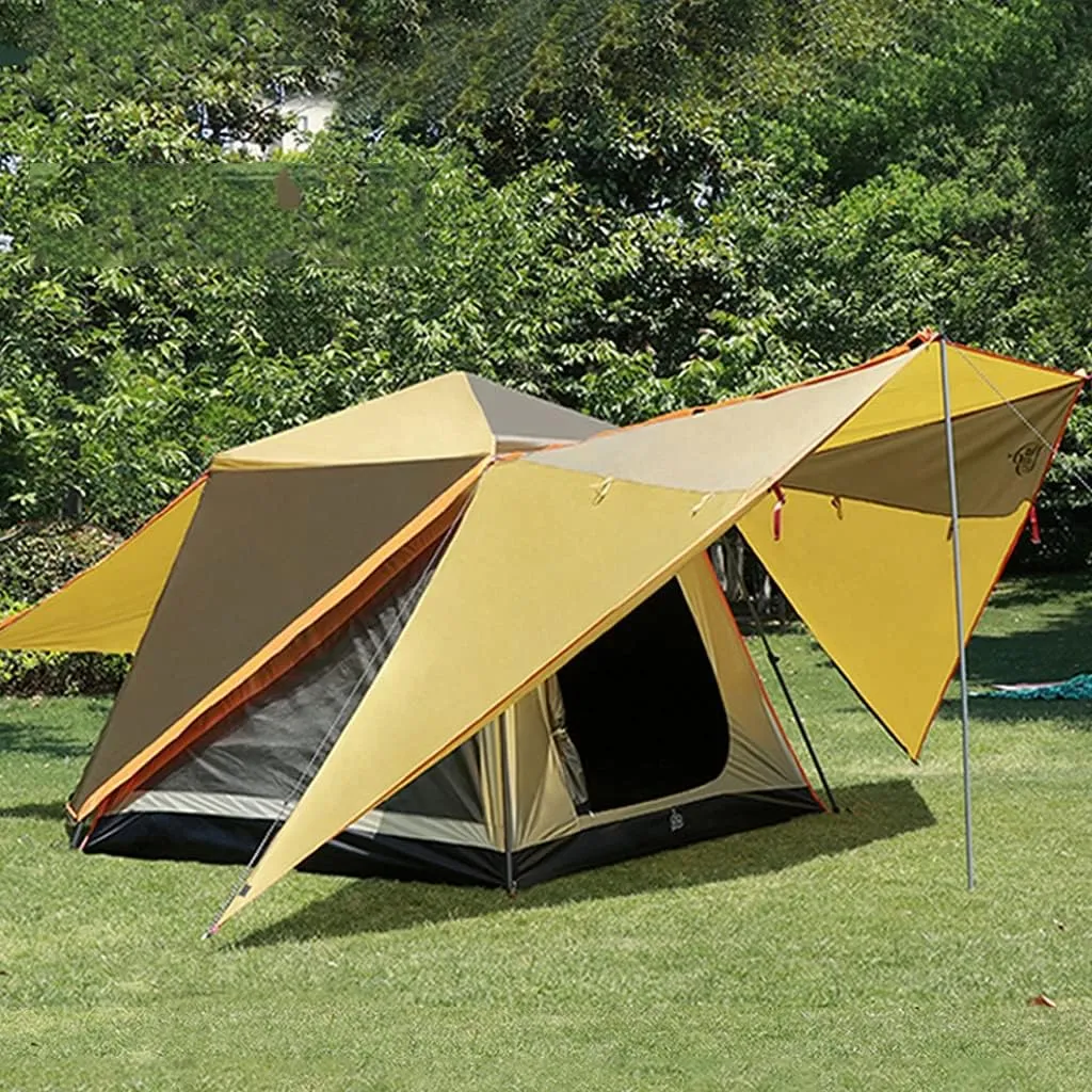 Outdoor Tent 3-5 Person Tent, Family Tent, Double Layer Tent- Ultra Large Waterproof Dome Tent with Hall, Pop Up Tent, Camping Tents & Shelters (Color : Khaki)