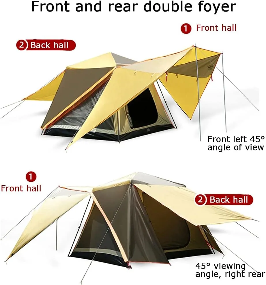 Outdoor Tent 3-5 Person Tent, Family Tent, Double Layer Tent- Ultra Large Waterproof Dome Tent with Hall, Pop Up Tent, Camping Tents & Shelters (Color : Khaki)