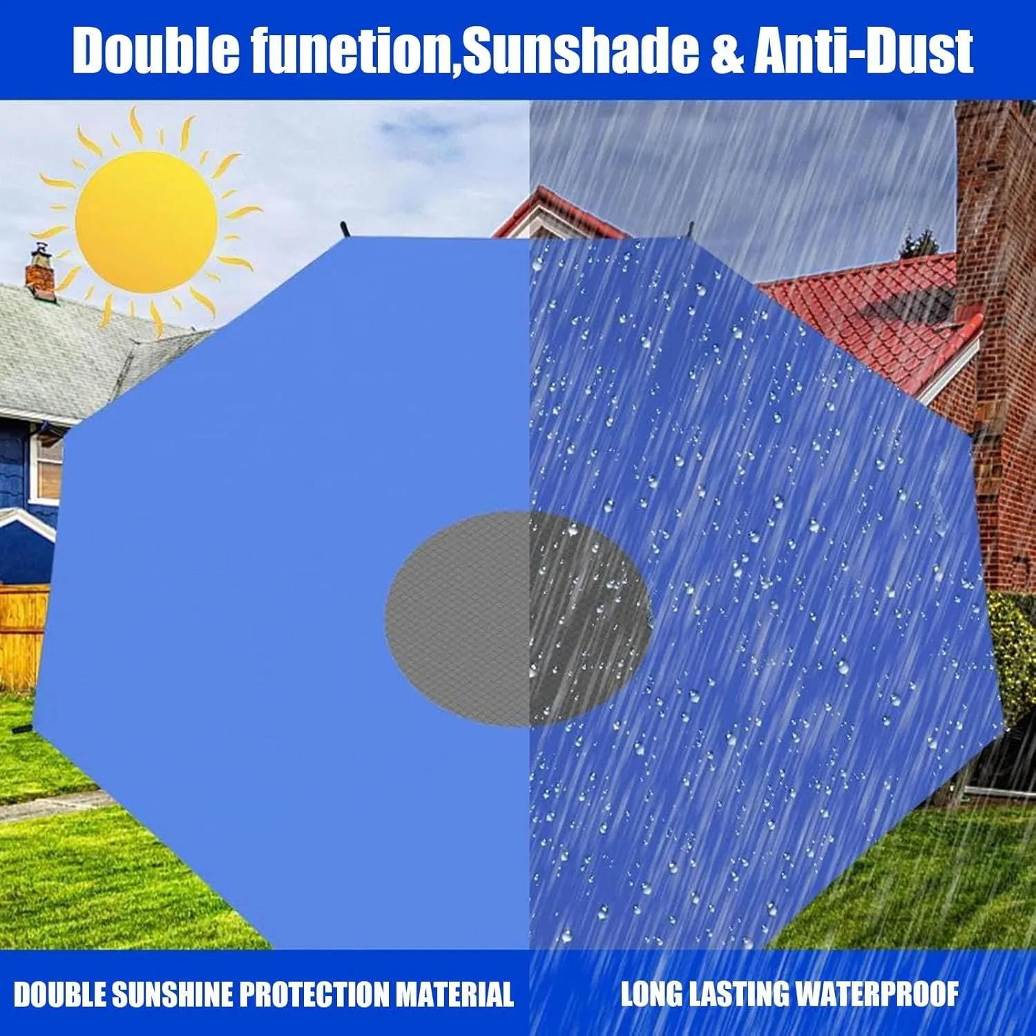 Outdoor Trampoline Shade Cover Awning, Rip-Stop Waterproof Trampoline Top Cover Universal Trampoline Tent Cover for Outdoor Playground(Blue,6ft-6 Poles)
