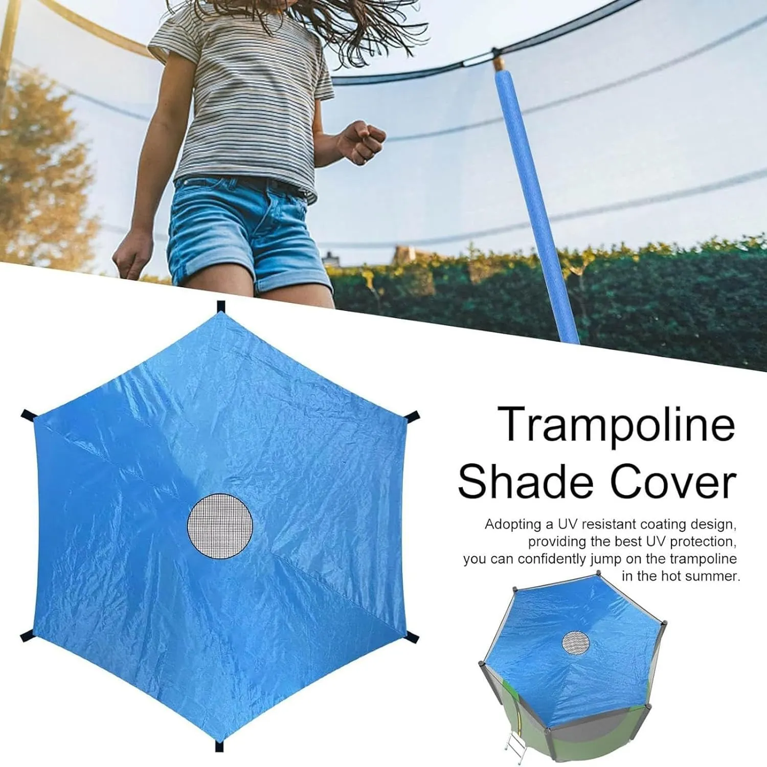 Outdoor Trampoline Shade Cover Awning, Rip-Stop Waterproof Trampoline Top Cover Universal Trampoline Tent Cover for Outdoor Playground(Blue,6ft-6 Poles)