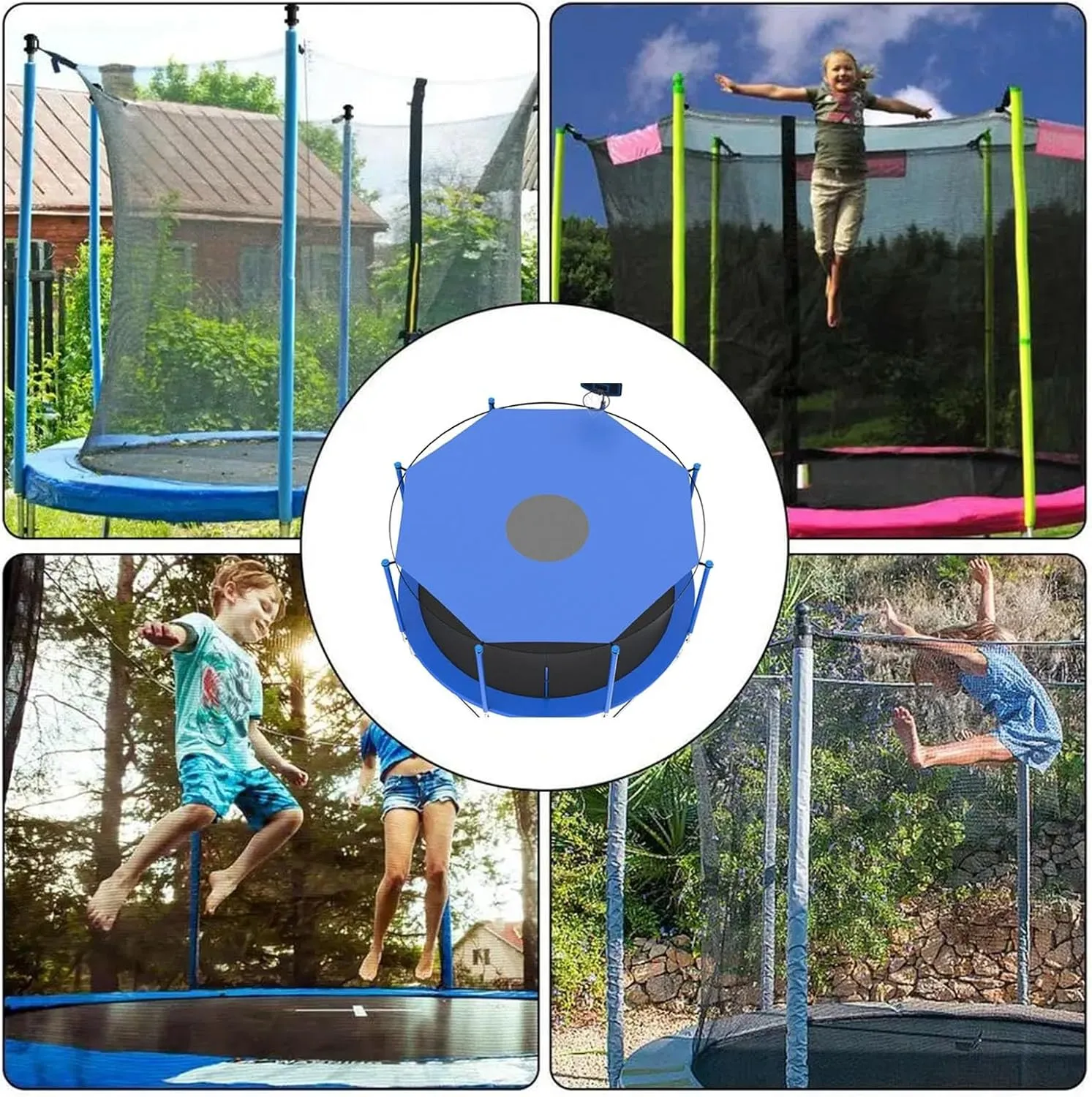 Outdoor Trampoline Shade Cover Awning, Rip-Stop Waterproof Trampoline Top Cover Universal Trampoline Tent Cover for Outdoor Playground(Blue,6ft-6 Poles)