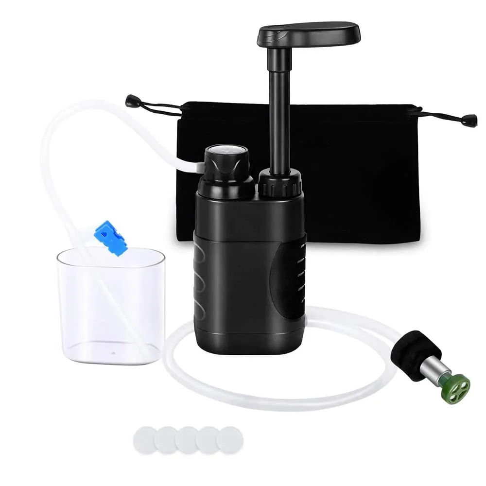 Outdoor Water Filter Straw Water Filtration System Water Purifier for Family Preparedness Camping Hiking Emergency Equipment (Set Balck)