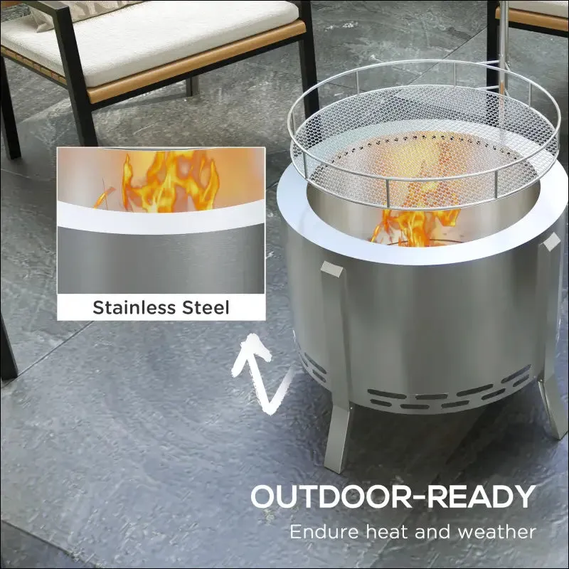 Outsunny 2-in-1 smokeless fire pit, bbq grill, 19" portable wood burning firepit with cooking grate