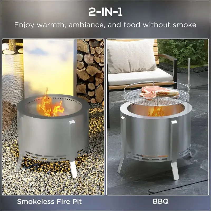 Outsunny 2-in-1 smokeless fire pit, bbq grill, 19" portable wood burning firepit with cooking grate