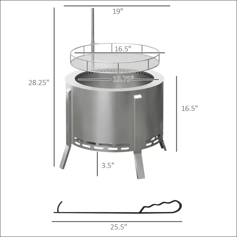 Outsunny 2-in-1 smokeless fire pit, bbq grill, 19" portable wood burning firepit with cooking grate