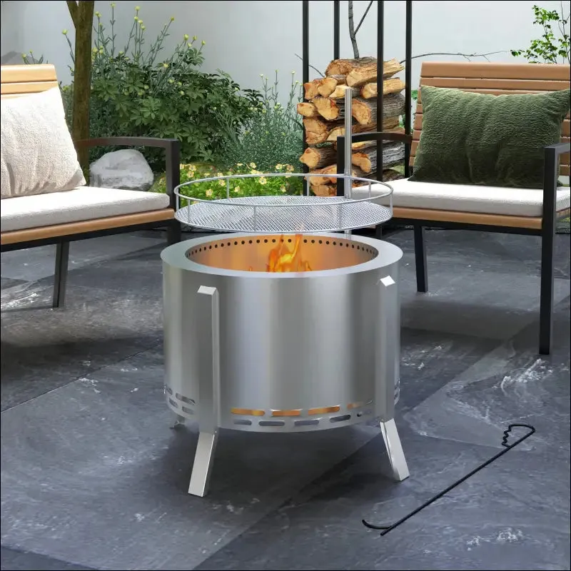 Outsunny 2-in-1 smokeless fire pit, bbq grill, 19" portable wood burning firepit with cooking grate