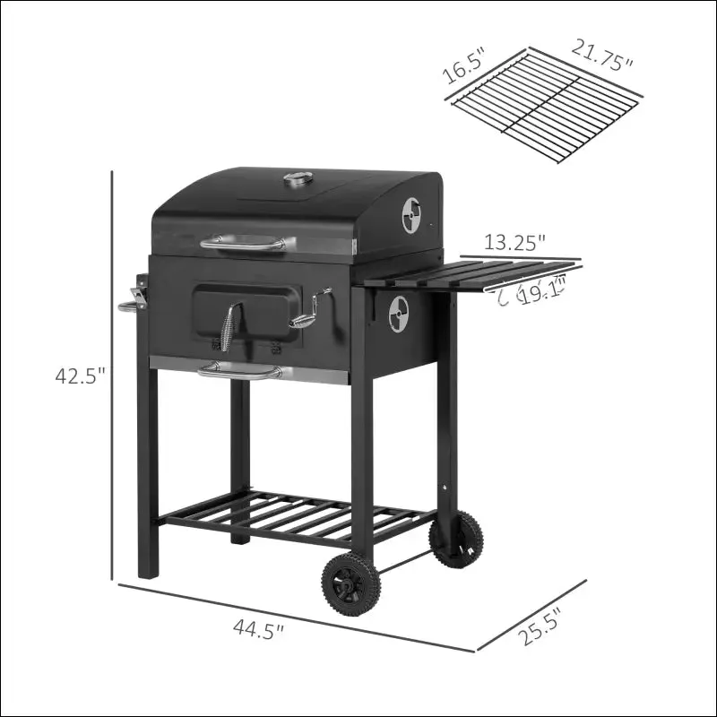 Outsunny charcoal bbq grill, outdoor portable cooker for camping or backyard picnic with side