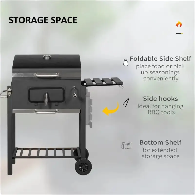Outsunny charcoal bbq grill, outdoor portable cooker for camping or backyard picnic with side