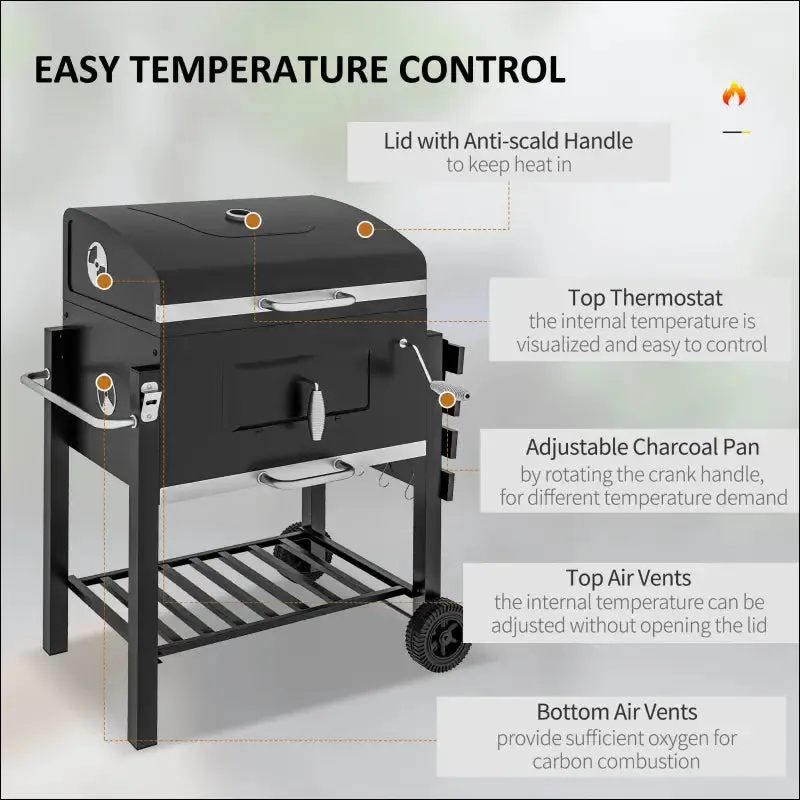 Outsunny charcoal bbq grill, outdoor portable cooker for camping or backyard picnic with side