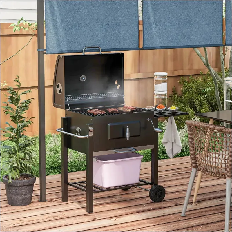 Outsunny charcoal bbq grill, outdoor portable cooker for camping or backyard picnic with side