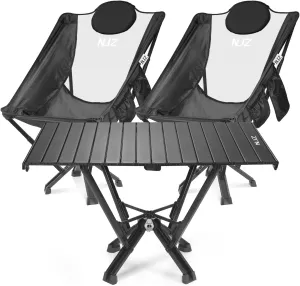 Oversized High Back Folding Camping Chair, 600 LBS Capacity[Bundle Sale: 3 Packs- 2 Black Chairs 1 Table]