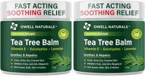 OWELL NATURALS Tea Tree Balm Oil with Vitamin E for Itchy, Dry, Flaky and Cracked Skin, Athletes Foot, Hands, Rashes, Bee Stings, Splinters, Poison Ivy, Insect Bites, Cuts and Burns, (2 Pack)
