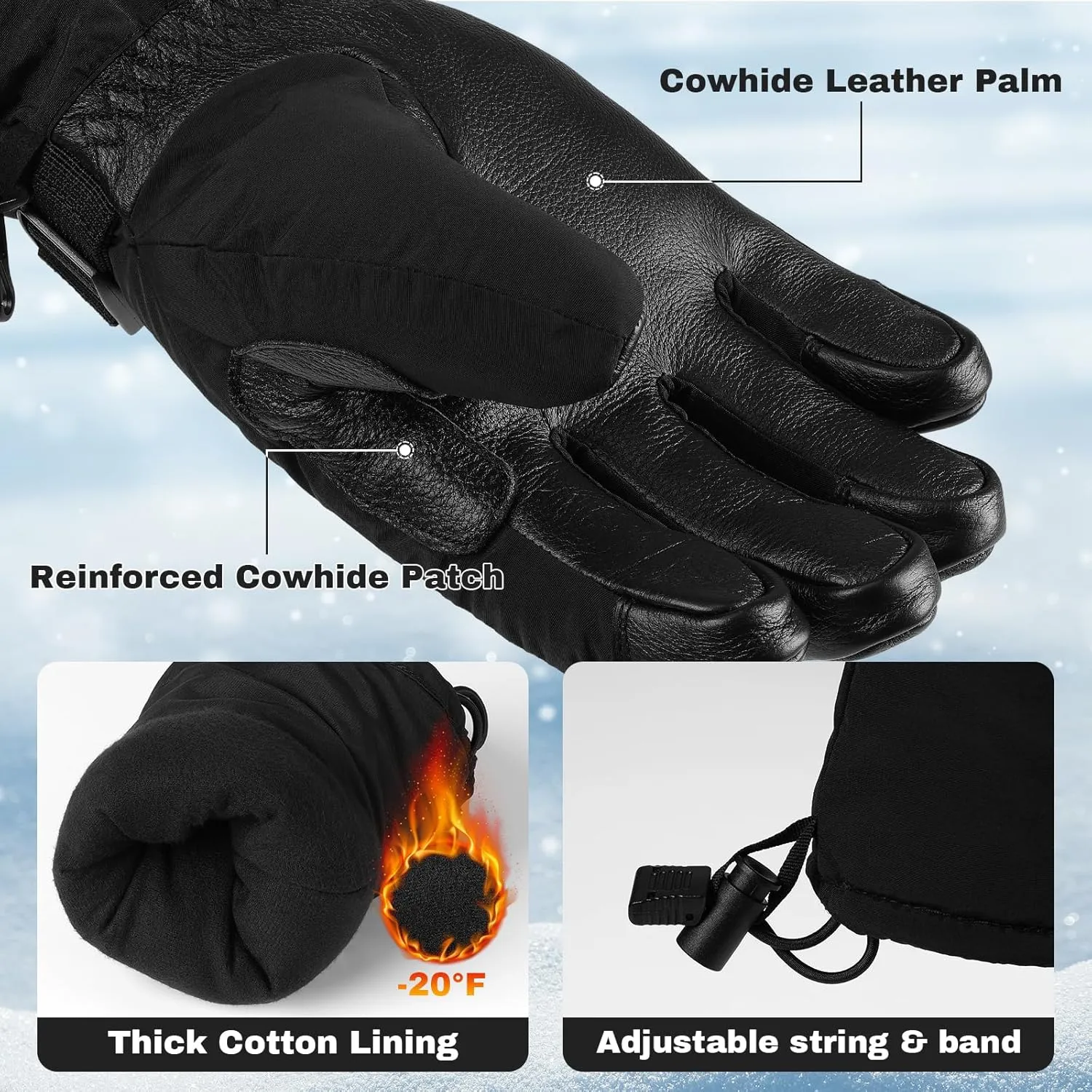 OZERO Winter Gloves Snow Mittens Thermal for Shoveling Snowboarding Snowmobiling Skiing for Men Women