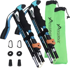 Paceleader Collapsible Trekking Poles - 2pcs Pack for Height 5'3"-6'1" 7076 Aluminum Ultra Lightweight Adjustable Hiking Poles or Walking Sticks with Quick Locks for Women or Men