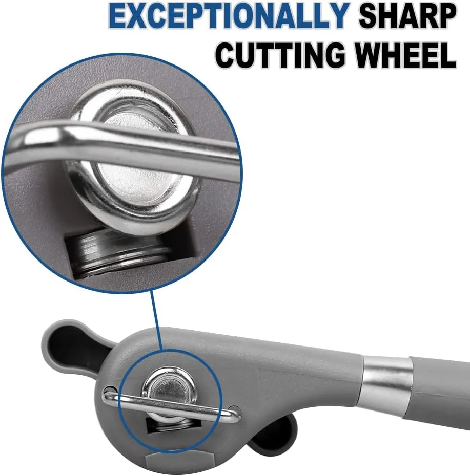 PAKITNER- Cut safe can opener, Manual can opener smooth edge - handheld Side cut can opener with Sharp Blade, Comfortable Grip Handle Food Grade Stainless Steel Cutting Can Opener, Gray