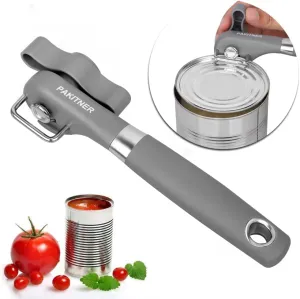 PAKITNER- Cut safe can opener, Manual can opener smooth edge - handheld Side cut can opener with Sharp Blade, Comfortable Grip Handle Food Grade Stainless Steel Cutting Can Opener, Gray