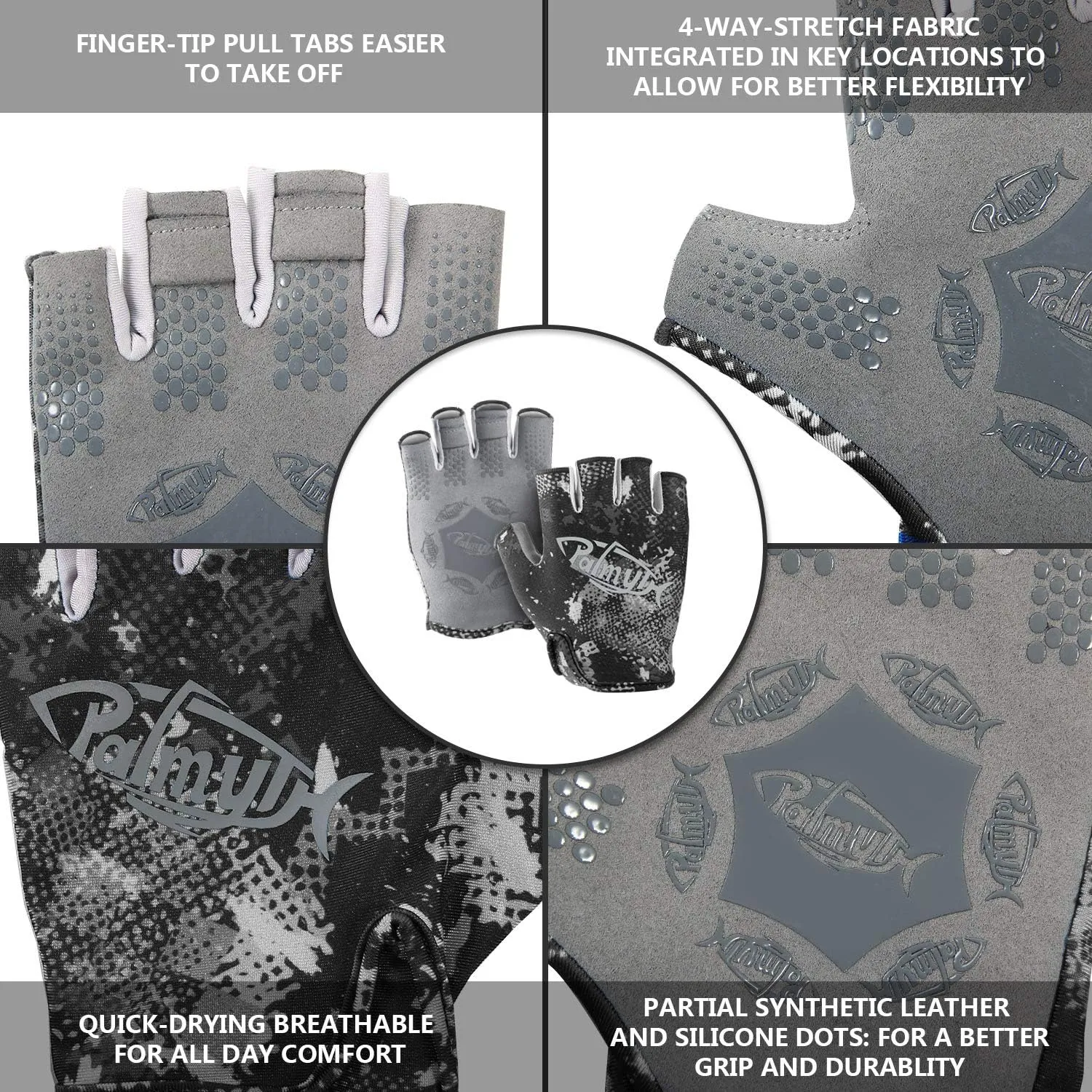 Palmyth Stubby UV Fishing Gloves Sun Protection Fingerless Glove Men Women UPF 50  SPF for Kayaking, Paddling, Canoeing, Rowing, Driving