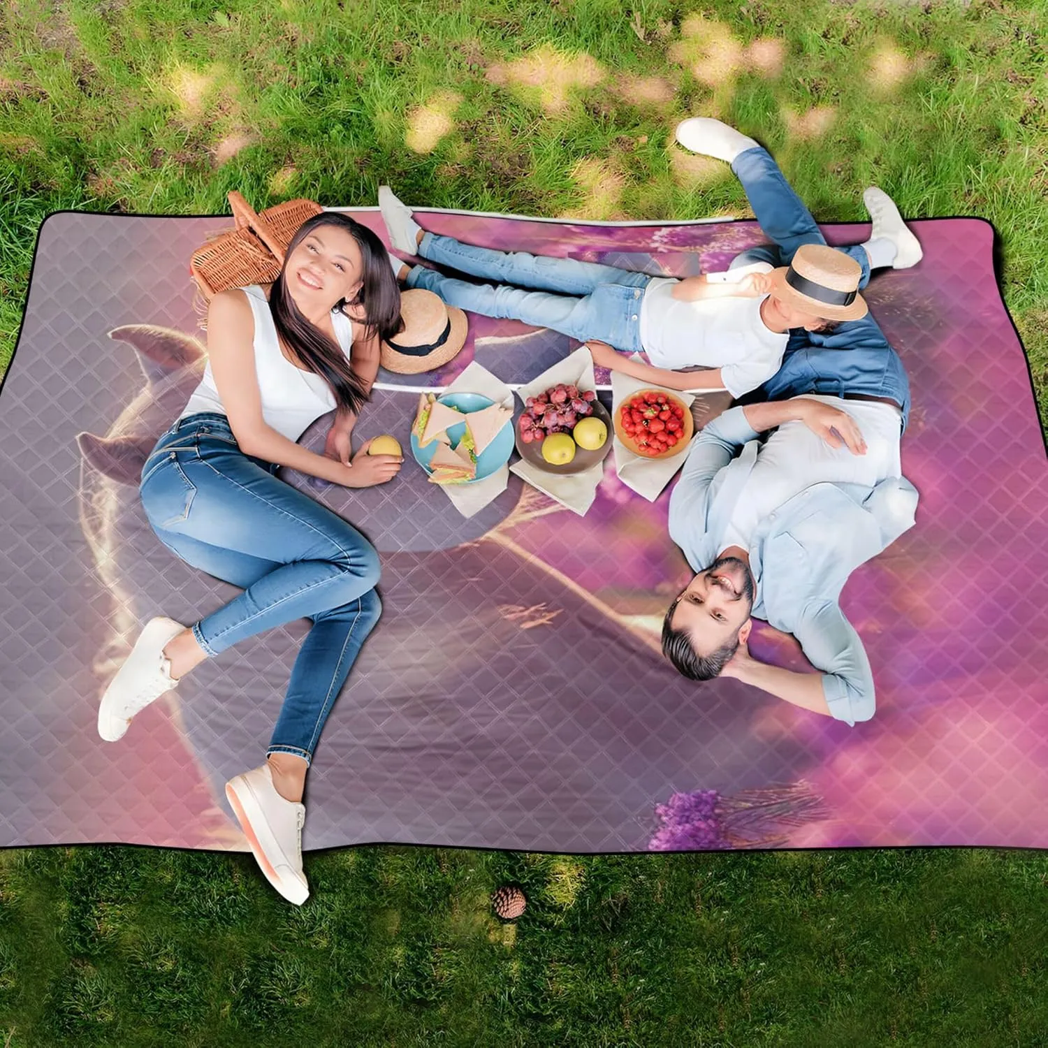Palomino Horse Lavender Flower Picnic Supplies Foldable Mat Beach Blanket Waterproof Sandproof Floral Grass Mats for Camping 80" x 60"