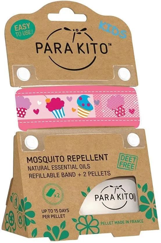 PARA'KITO Bug & Mosquito Bracelets for Kids | Mosquito Spray Alternative | Waterproof, Outdoor Insect Wristband w/Natural Essential Oils | Hiking, Trekking & Camping Accessories (Cupcake)