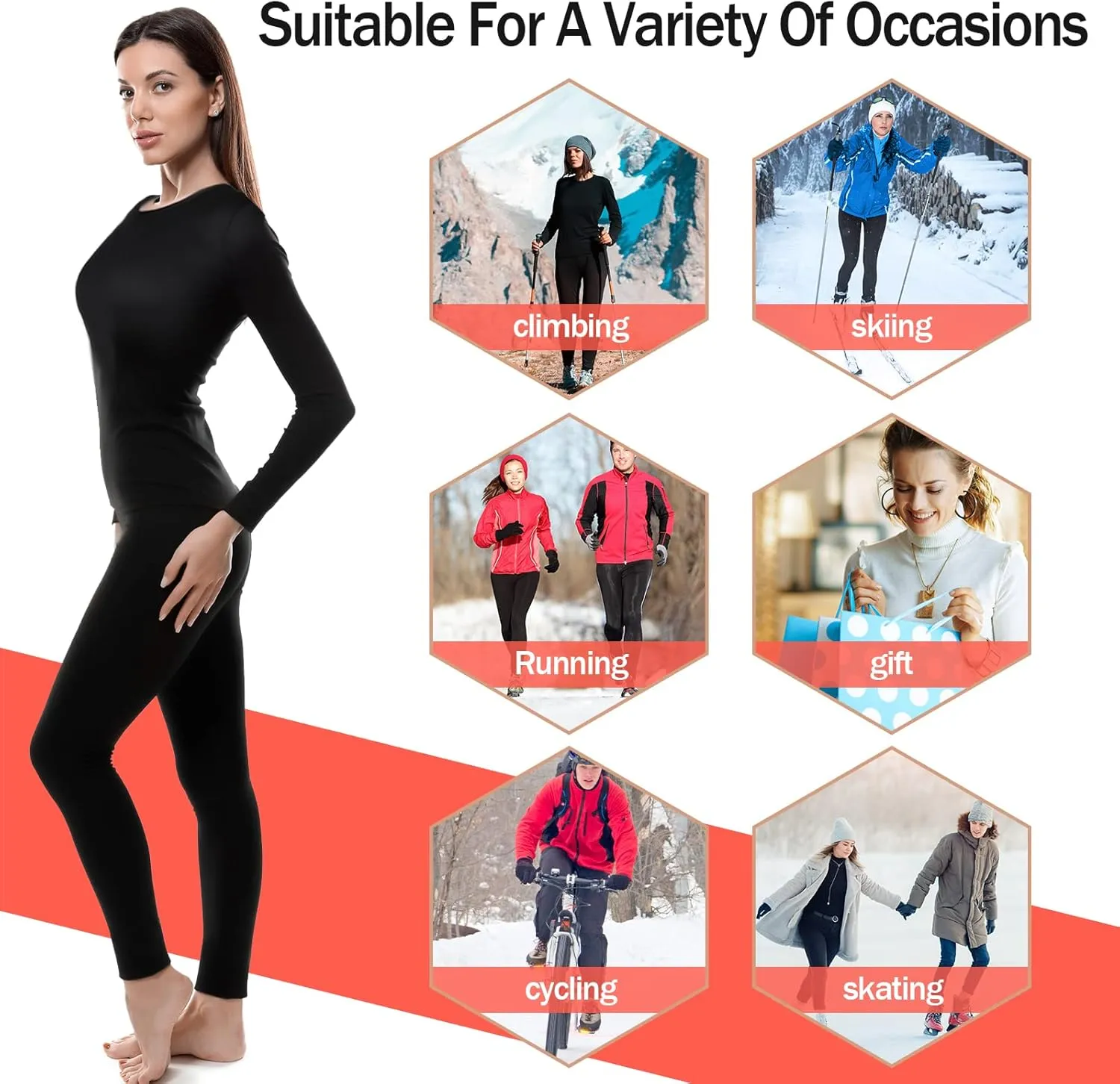 Patelai 5 Set Women Thermal Underwear Sets Fleece Lined Long Johns Winter Warm Base Layer Top and Bottom for Cold Weather