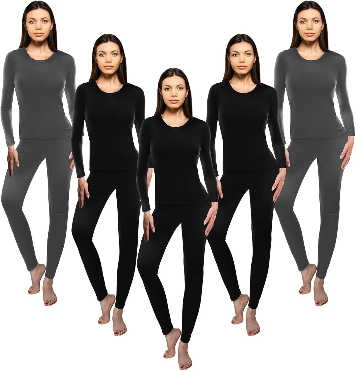 Patelai 5 Set Women Thermal Underwear Sets Fleece Lined Long Johns Winter Warm Base Layer Top and Bottom for Cold Weather