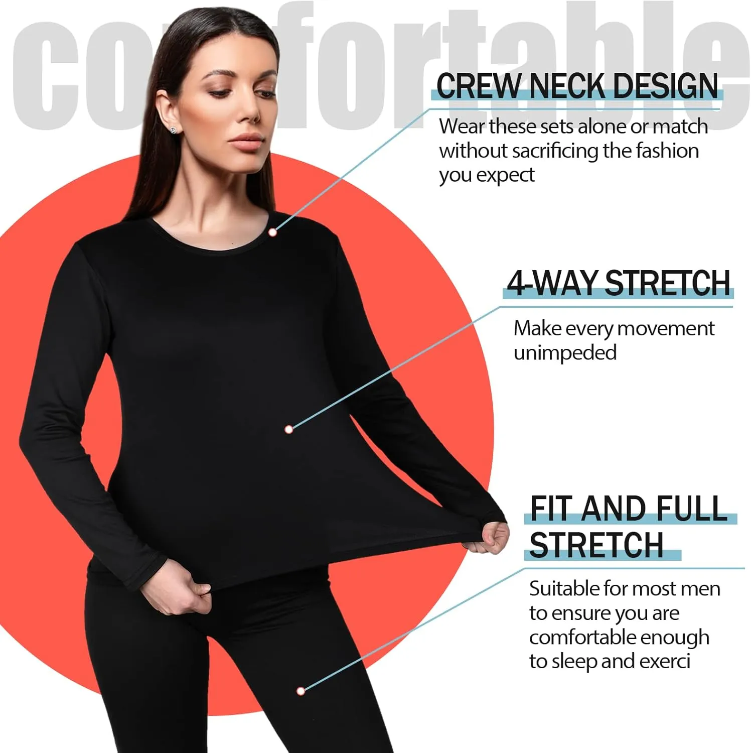 Patelai 5 Set Women Thermal Underwear Sets Fleece Lined Long Johns Winter Warm Base Layer Top and Bottom for Cold Weather