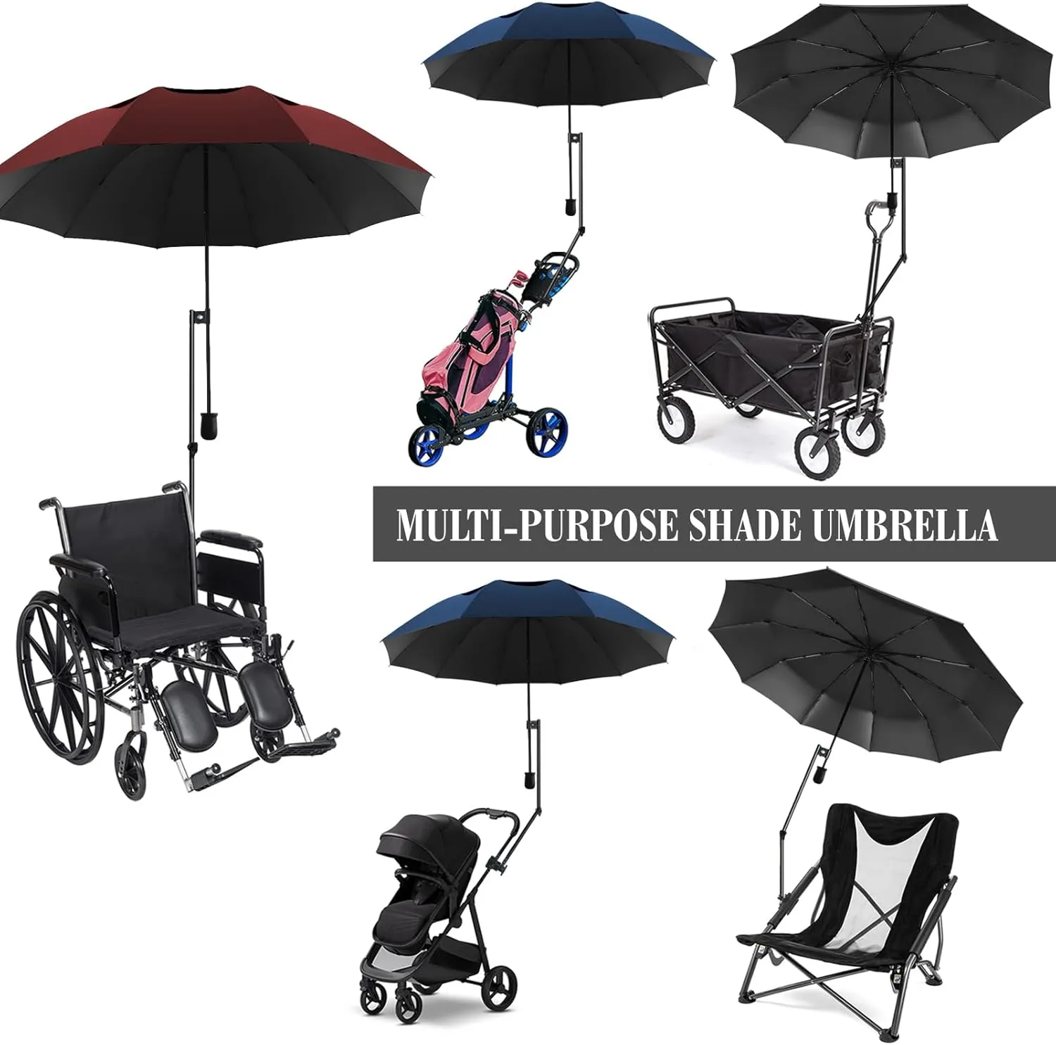 Patio Umbrellas UPF 50  360 ° Adjustable Shade Umbrella,Beach Umbrella with Universal Clamp,Beach Clamp on Umbrella,suitable for Patio,beach chairs,golf carts, wheelchairs,carts,bleachers,camping and fishing