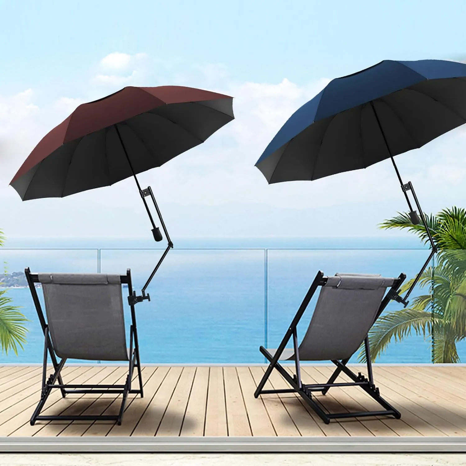 Patio Umbrellas UPF 50  360 ° Adjustable Shade Umbrella,Beach Umbrella with Universal Clamp,Beach Clamp on Umbrella,suitable for Patio,beach chairs,golf carts, wheelchairs,carts,bleachers,camping and fishing