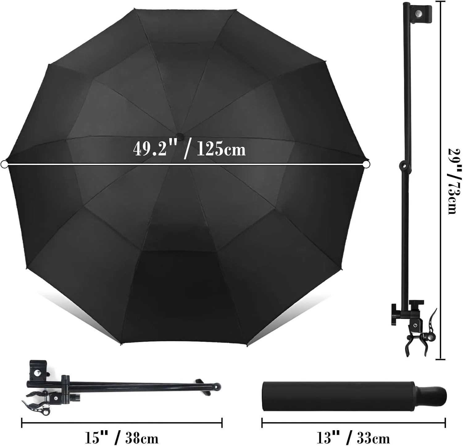 Patio Umbrellas UPF 50  360 ° Adjustable Shade Umbrella,Beach Umbrella with Universal Clamp,Beach Clamp on Umbrella,suitable for Patio,beach chairs,golf carts, wheelchairs,carts,bleachers,camping and fishing