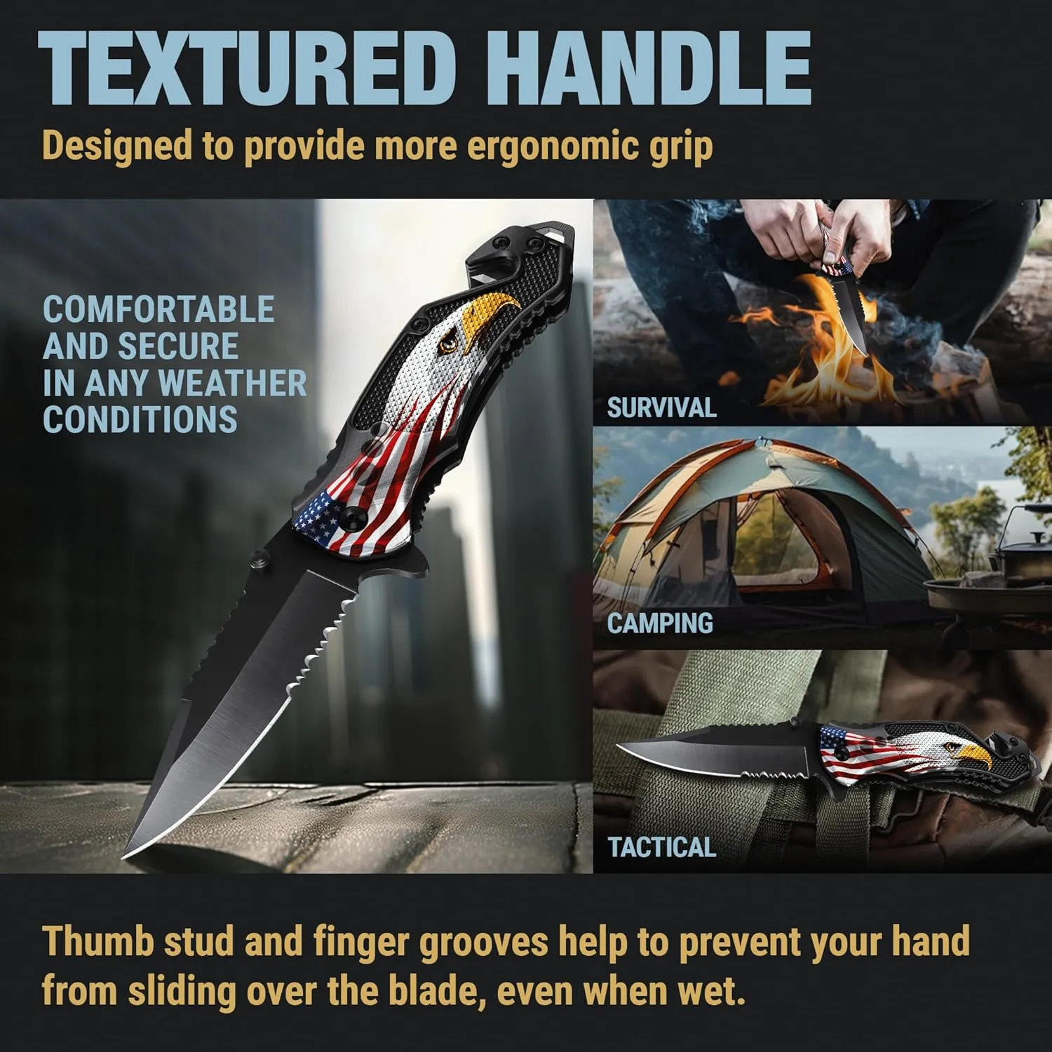 Patriotic Legal Pocket Knife Bald Eagle - 2.95” Serrated Sharp Blade - Small Tactical Knives with US American Flag for Men Dad - Best Folding Tool - Gifts for Him - Mens Birthday Gift Ideas 6680 E
