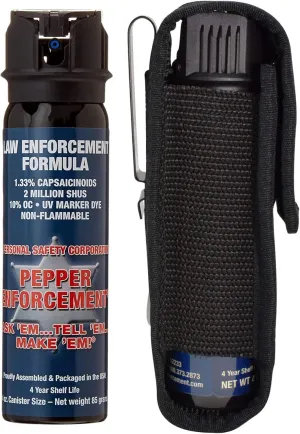 PE1110MF-FT Fogger Pepper Spray with Metal Belt Clip Holster - Maximum Strength 10% OC Fog Formula - Non Lethal Self Defense Personal Protection Home Safety