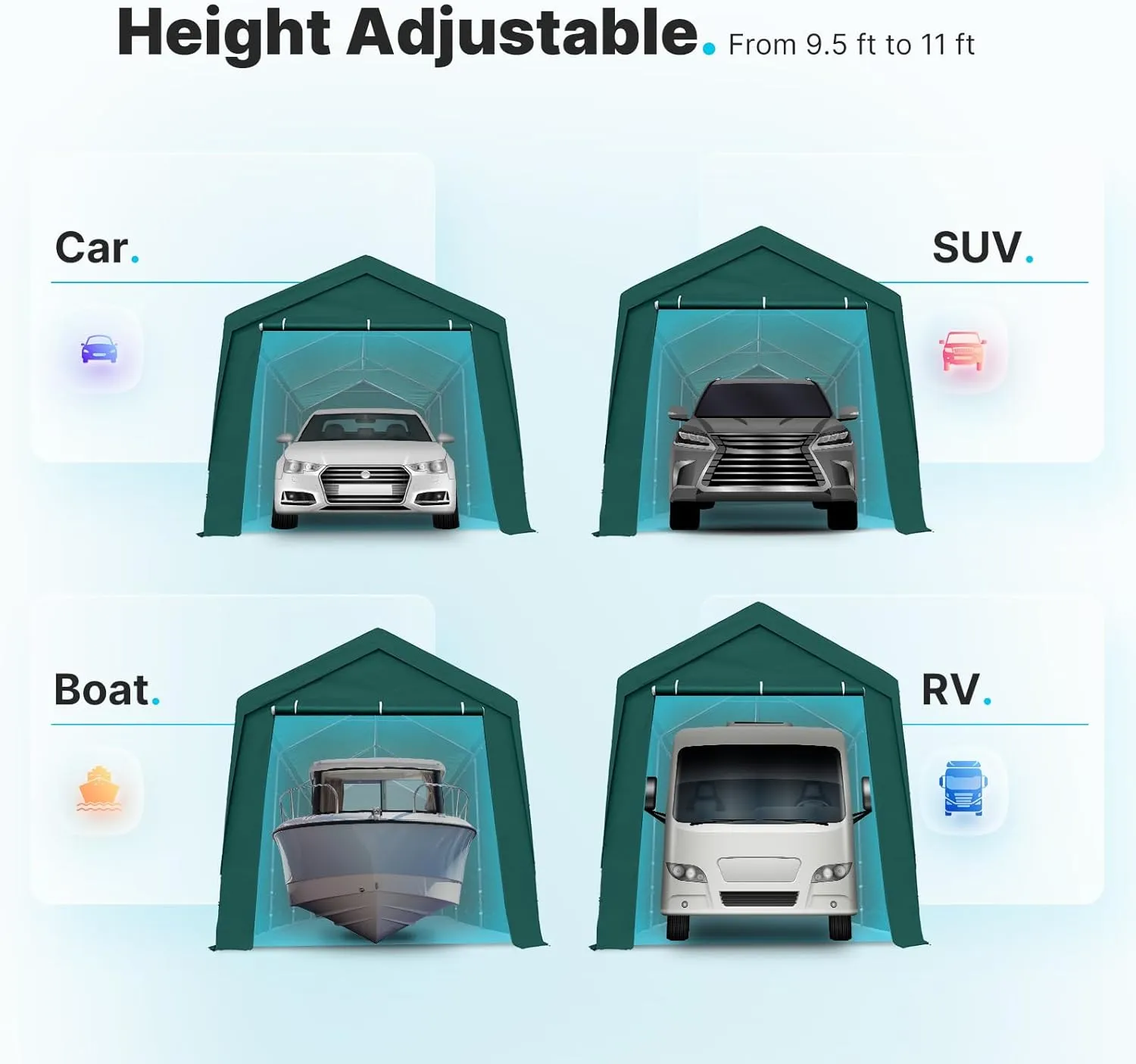 PEAKTOP OUTDOOR 10x20 ft Heavy Duty Carport with Removable Sidewalls, Portable Car Canopy, Garage Tent, Boat Shelter with Reinforced Triangular Beams, Green
