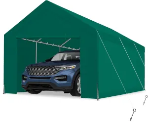 PEAKTOP OUTDOOR 10x20 ft Heavy Duty Carport with Removable Sidewalls, Portable Car Canopy, Garage Tent, Boat Shelter with Reinforced Triangular Beams, Green