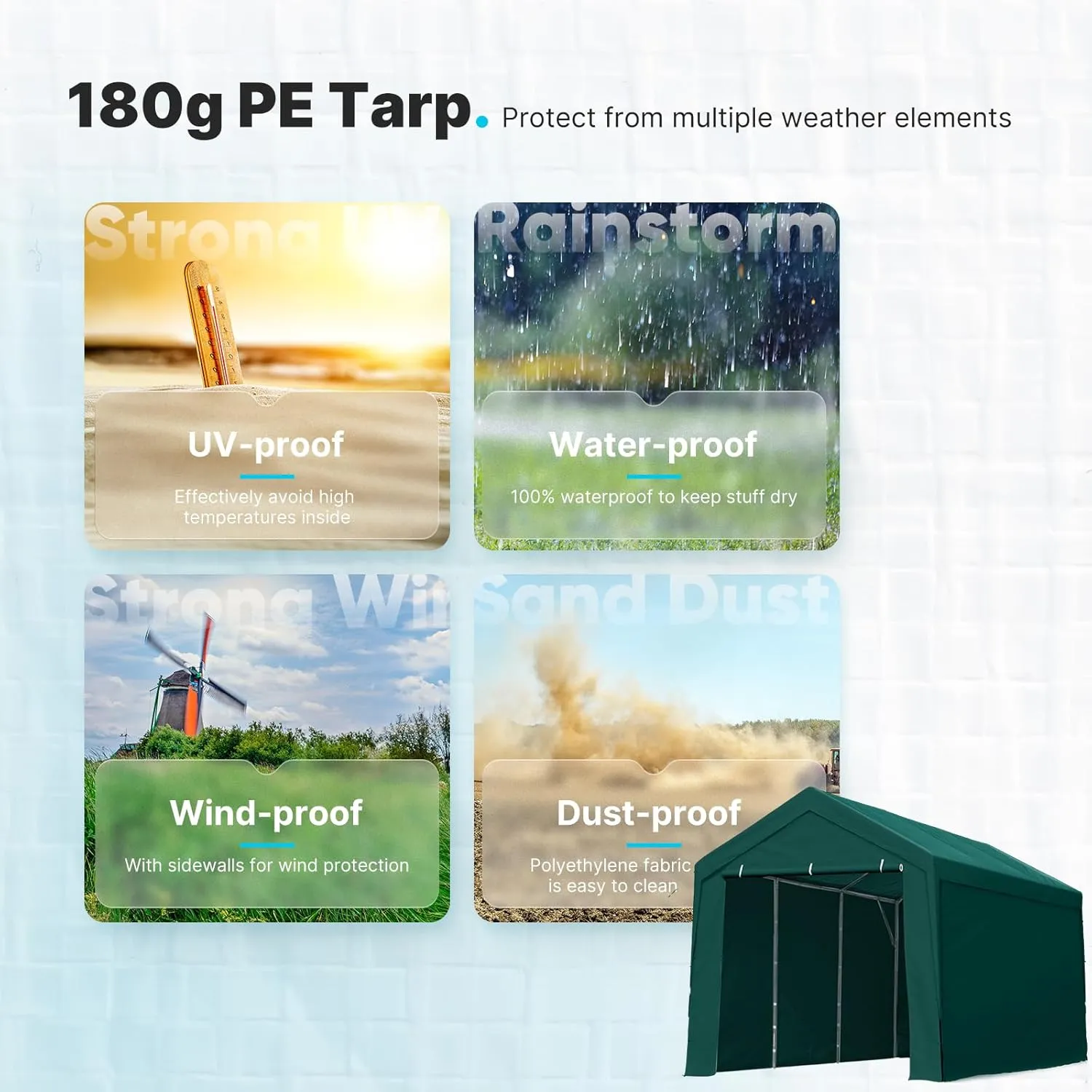 PEAKTOP OUTDOOR 10x20 ft Heavy Duty Carport with Removable Sidewalls, Portable Car Canopy, Garage Tent, Boat Shelter with Reinforced Triangular Beams, Green