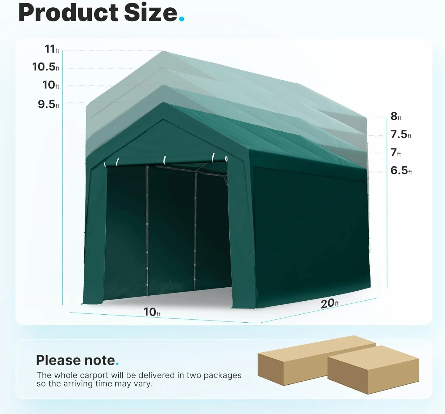 PEAKTOP OUTDOOR 10x20 ft Heavy Duty Carport with Removable Sidewalls, Portable Car Canopy, Garage Tent, Boat Shelter with Reinforced Triangular Beams, Green