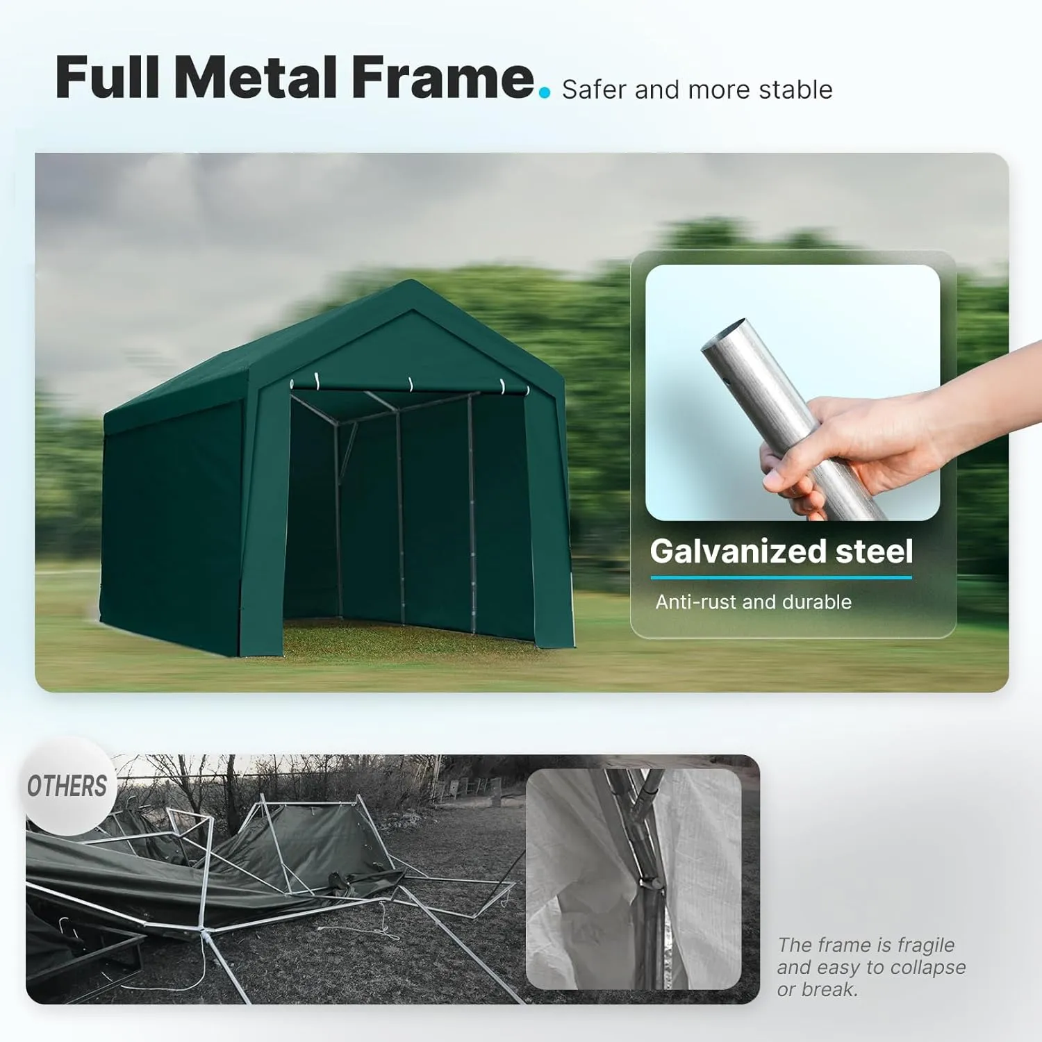 PEAKTOP OUTDOOR 10x20 ft Heavy Duty Carport with Removable Sidewalls, Portable Car Canopy, Garage Tent, Boat Shelter with Reinforced Triangular Beams, Green