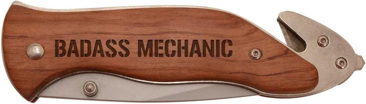 Personalized Gifts for Badass Mechanic Laser Engraved Stainless Steel Folding Survival Knife