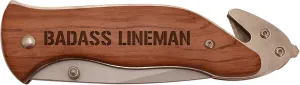 Personalized Gifts for Lineman Badass Lineman Laser Engraved Stainless Steel Folding Survival Knife