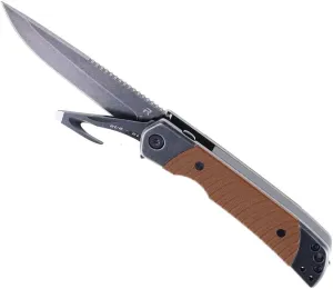 Personalized REVO Duo Drop Point w/Aux Cutter - 3.375" 9CR Blade with G10 Inlays on Stainless Steel Handles, EDC Multitool Knife Customized Engraving Groomsman Fathers Day Birthday Gift (Brown)