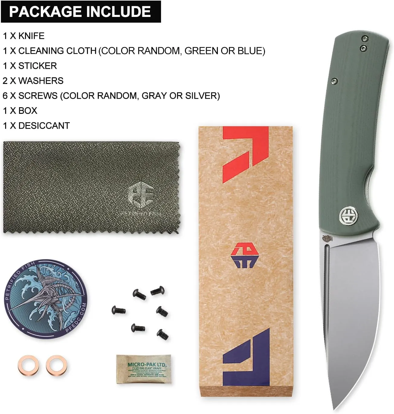 Petrified fish PFP01 k110 steel folding knife G10 handle Front flipper outdoor Camping survival hunting EDC tool knives (Green)