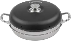 Petromax Camping Oven, Outdoor Baking Over Fire Stovetop or Hotplate, Portable for Campsite and Backyard, Stainless Steel, 2.1 Qt